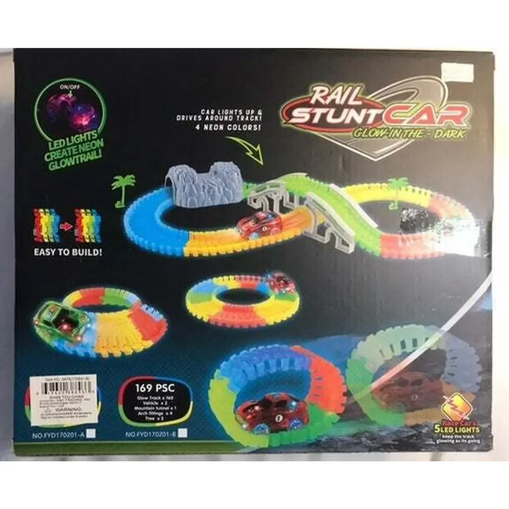 Rail Stunt Car Glow in the Dark LED lights create neon contrail 169 pieces
